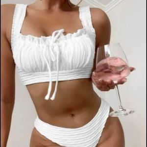 Frill trim, knot front bikini